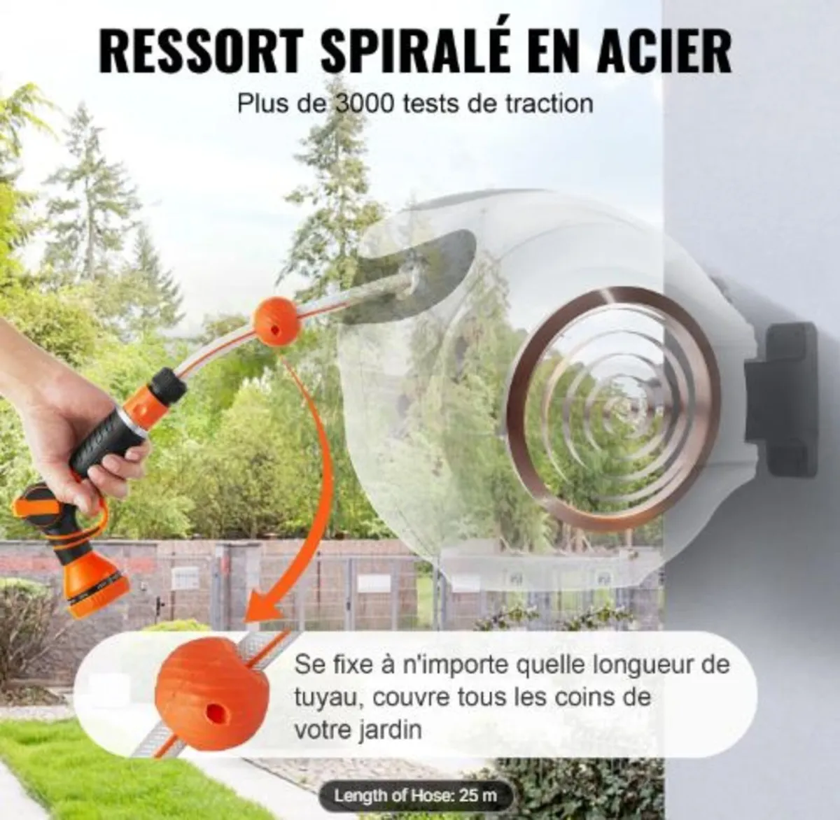 Retractable Hose Reel Water Hose Reel 25m x 1.3cm - Image 2