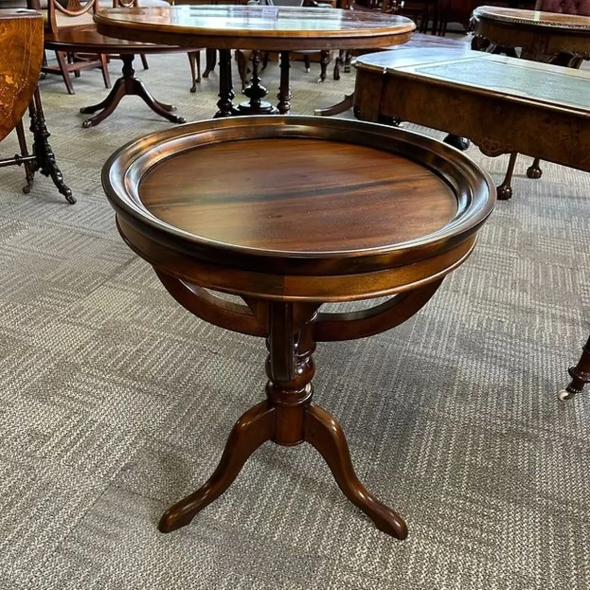 Fabulous mahogany round tray top occasional side
