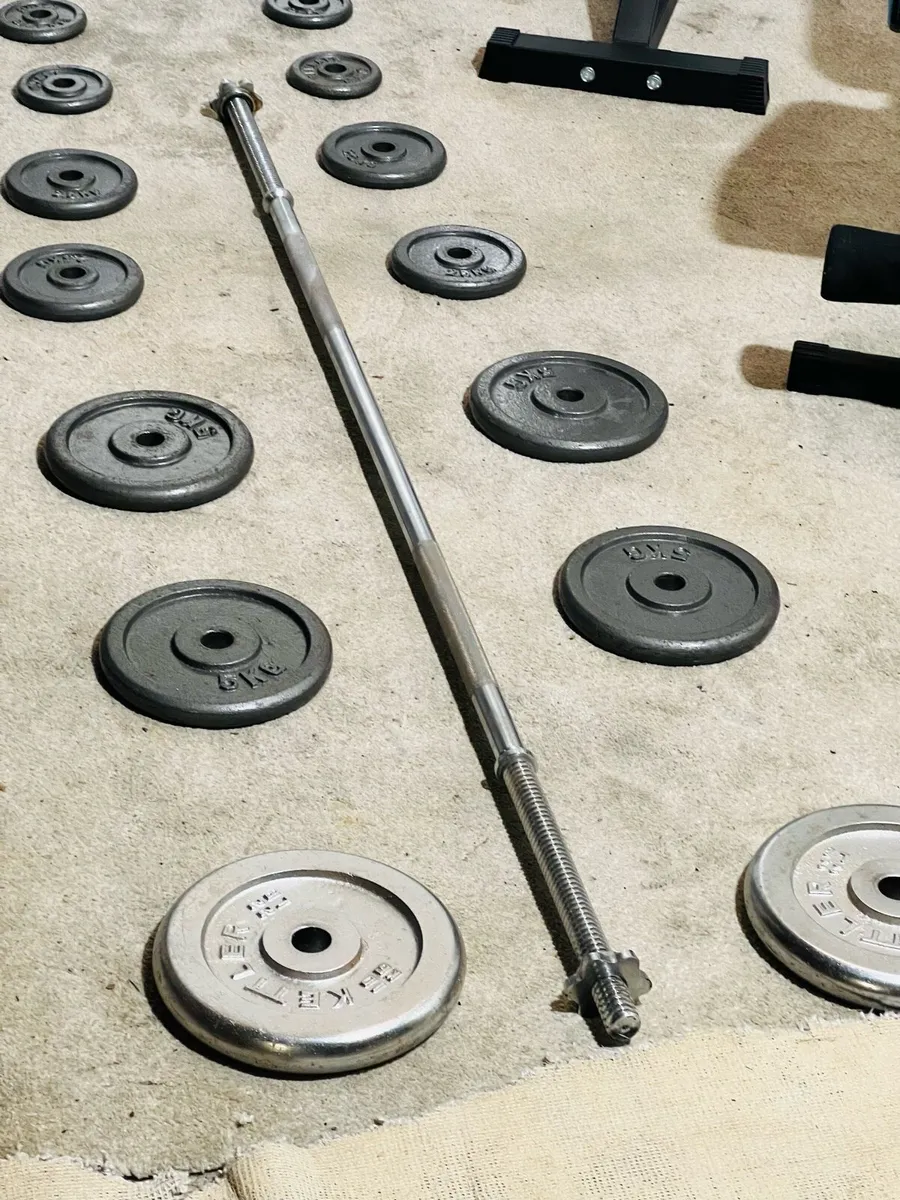 Approximately 80KG BARBELL SET BENCH RACK STANDS+ - Image 2