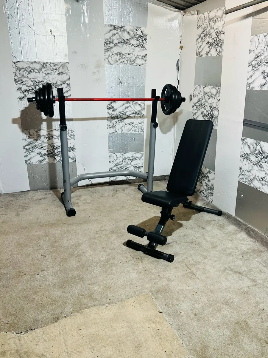 80KG OLYMPIC BARBELL SET ADJUSTABLE RACK BENCH - Image 1