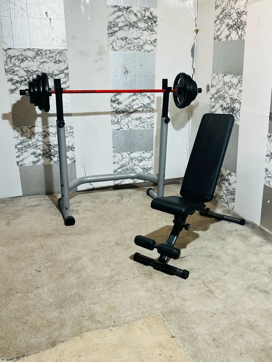 80KG OLYMPIC BARBELL SET ADJUSTABLE RACK BENCH - Image 4