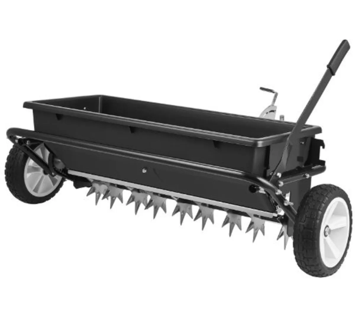 Tow Behind Lawn Spreader with Aeration Spikes, - Image 1