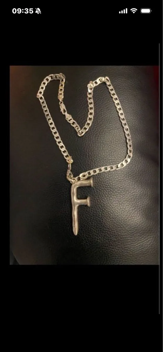 Large “F” Initial on Silver Chain - Image 1