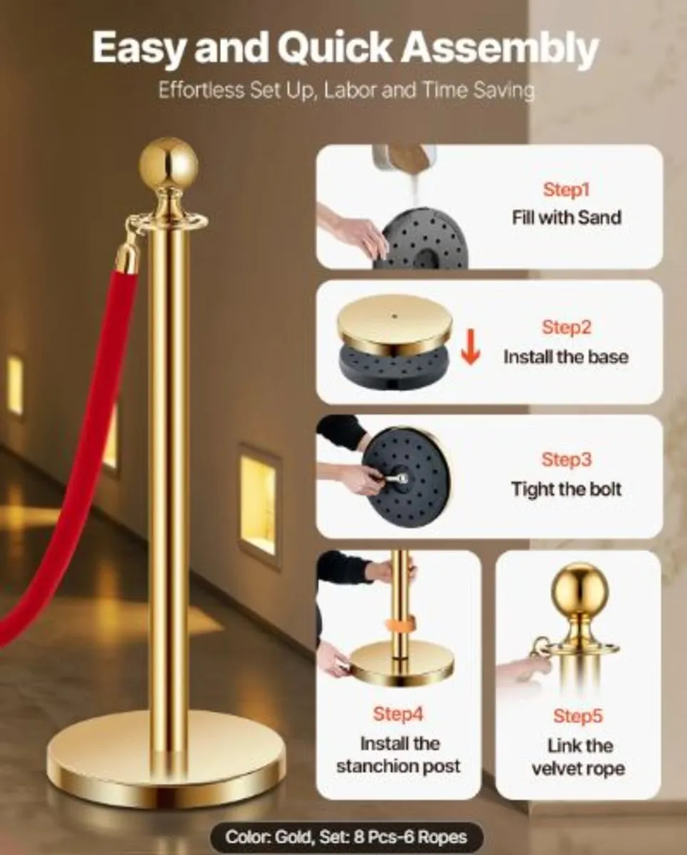 Stanchion Post, 8 Pcs Crowd Control Barrier Set - Image 2