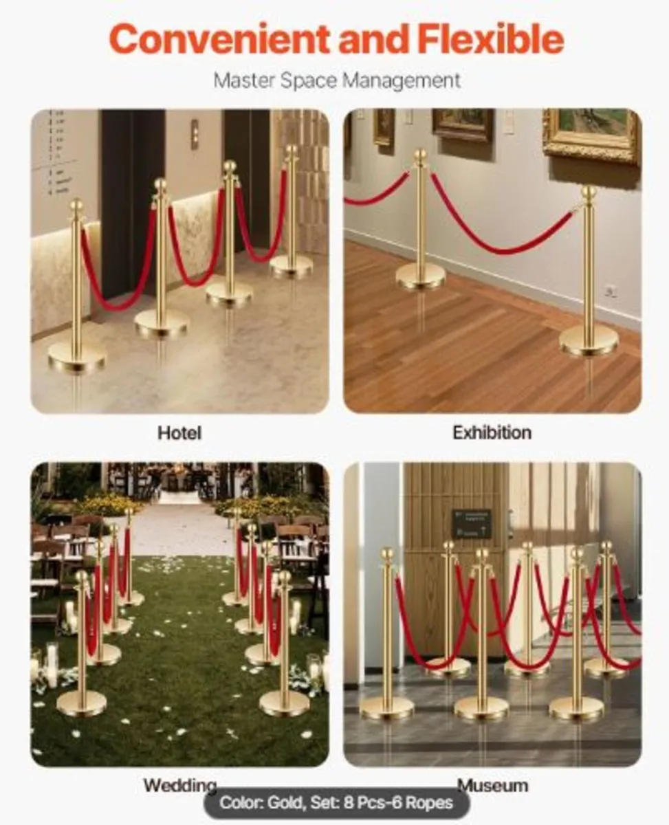 Stanchion Post, 8 Pcs Crowd Control Barrier Set - Image 3