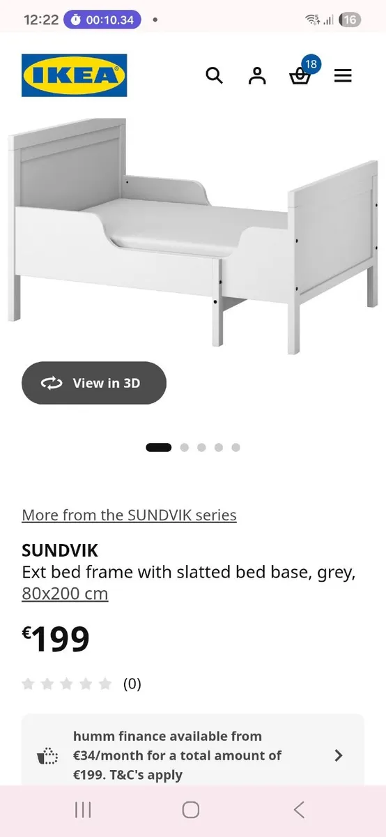 SUNDVIK Ext bed frame with slatted bed base, grey, - Image 1