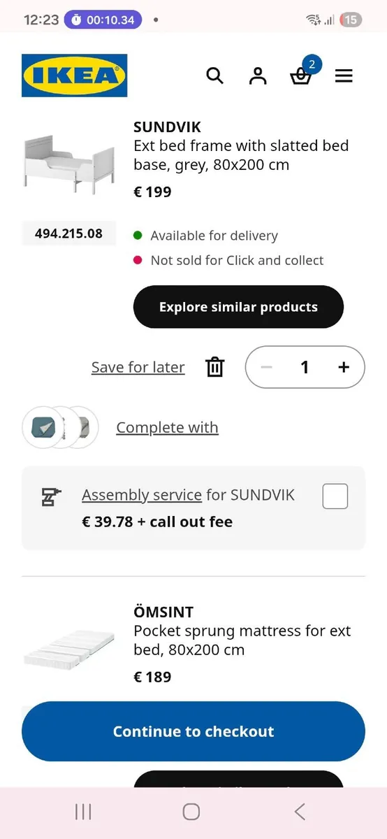 SUNDVIK Ext bed frame with slatted bed base, grey, - Image 2