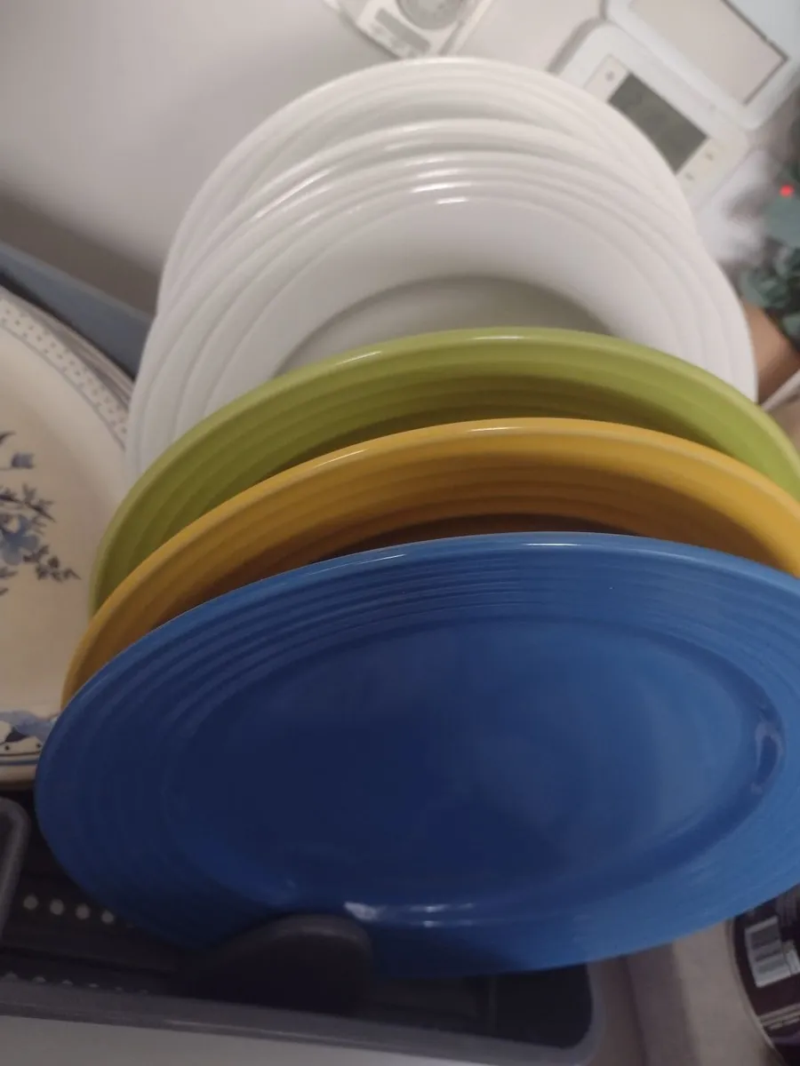 Box of large dinner plates & dish rack - Image 2