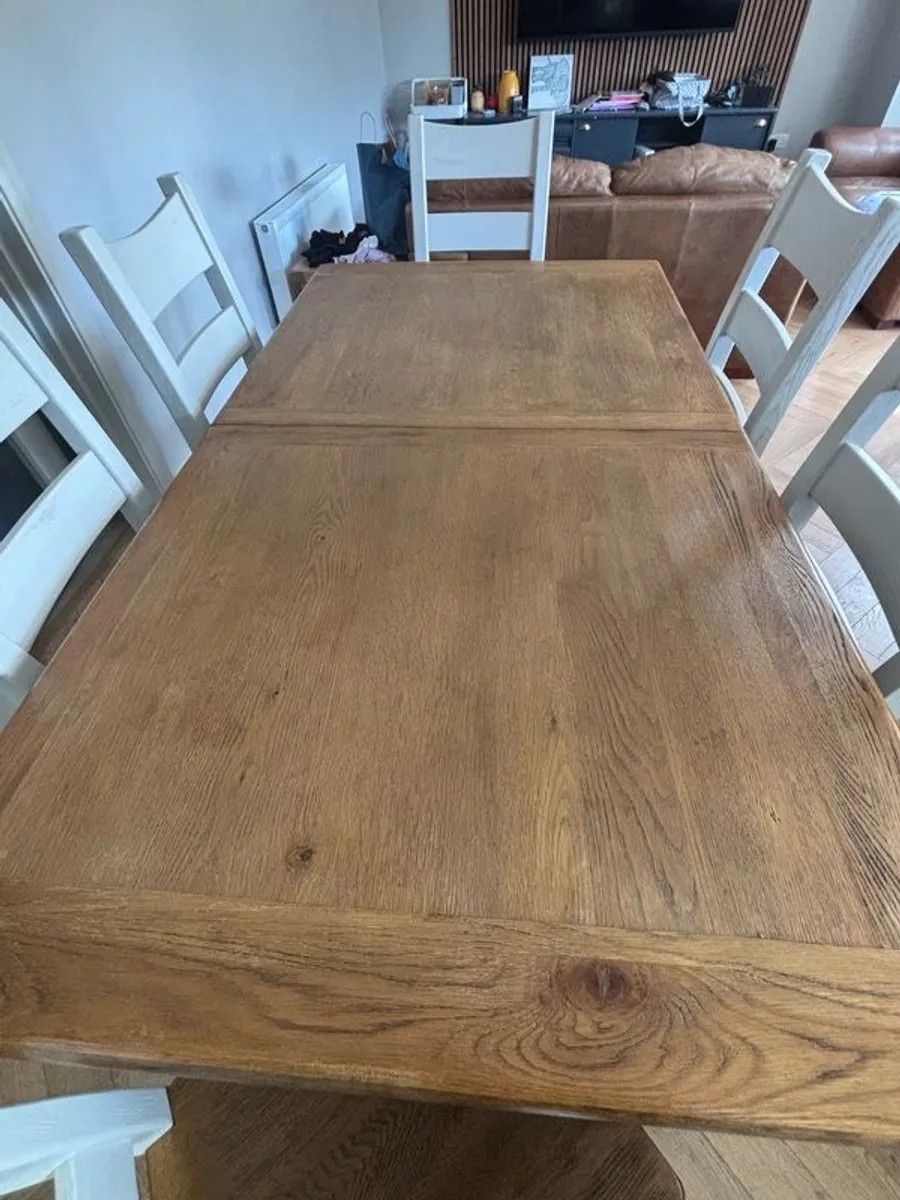 Solid Oak Extendable Cream Dining Table & 6 Chairs - Image 2