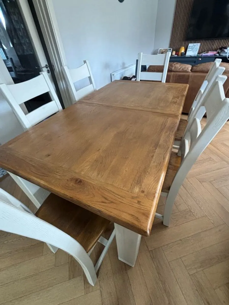Solid Oak Extendable Cream Dining Table & 6 Chairs - Image 3