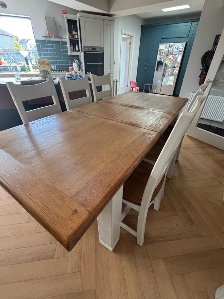 Solid Oak Extendable Cream Dining Table & 6 Chairs - Image 4