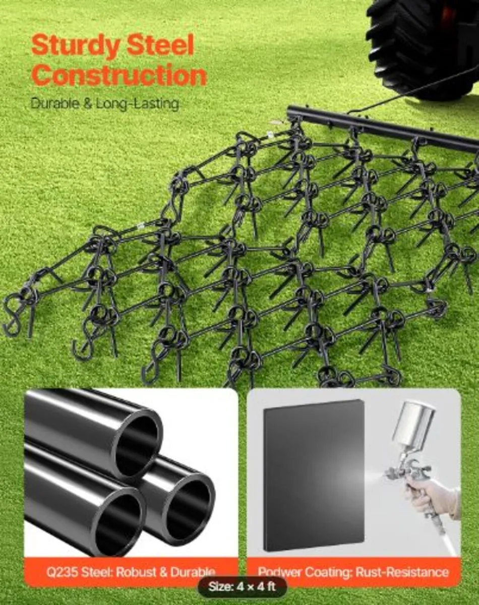 Drag Harrow,4 x 4 ft Durable Chain Harrow with 69 - Image 3