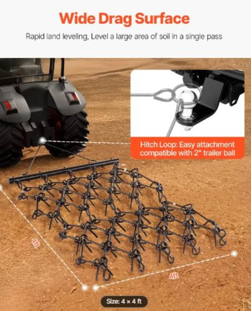 Drag Harrow,4 x 4 ft Durable Chain Harrow with 69 - Image 2