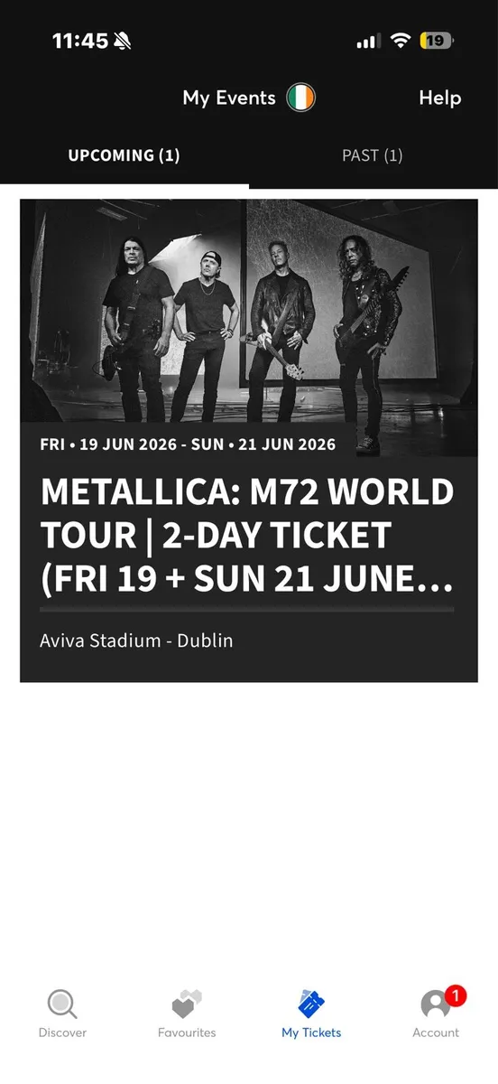 Concert tickets Metallica 2 day tickets