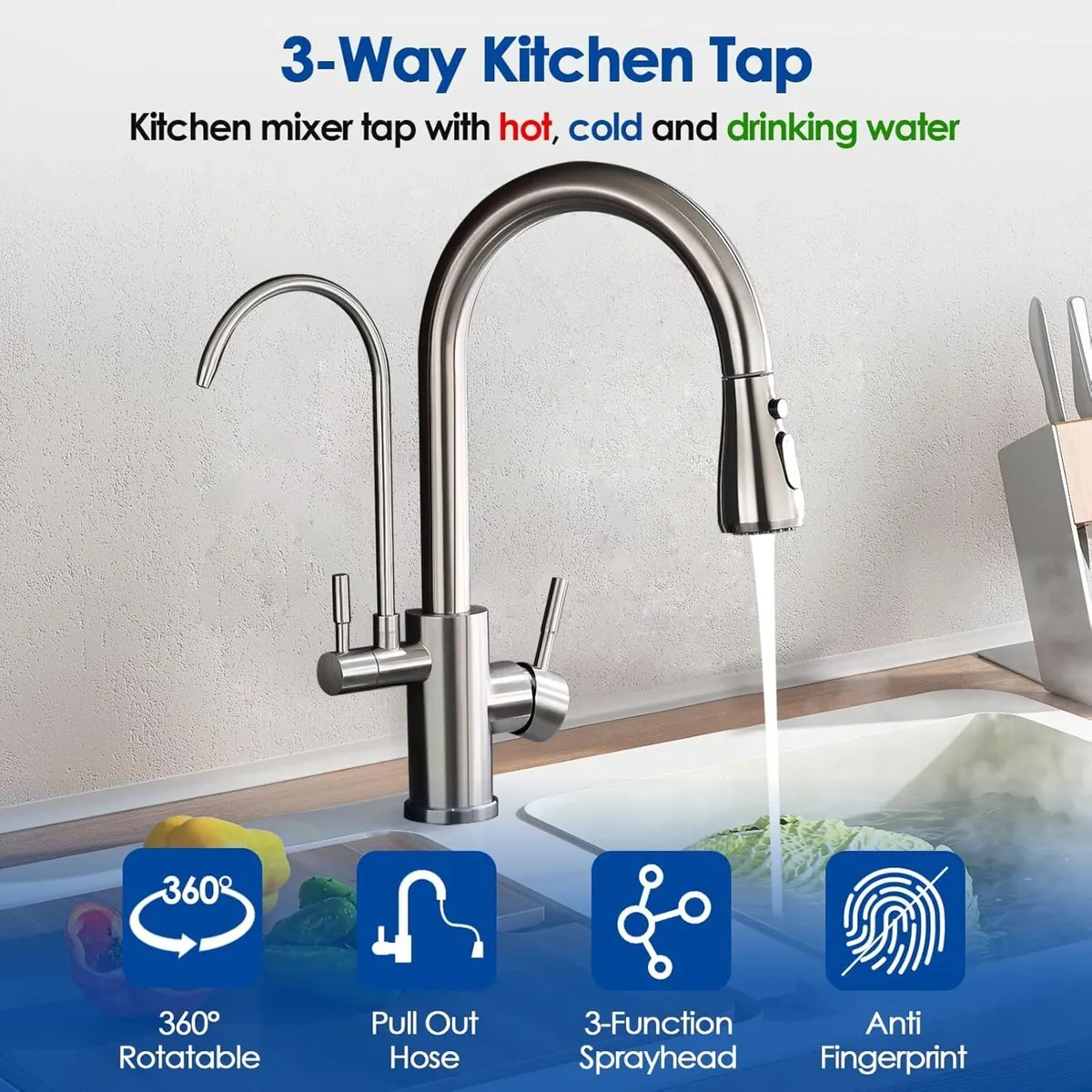 Monobloc Kitchen Sink Mixer Tap with Pull Out - Image 4