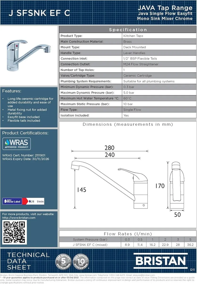 Java Single Flow Easyfit Mono Sink Mixer Chrome - Image 3