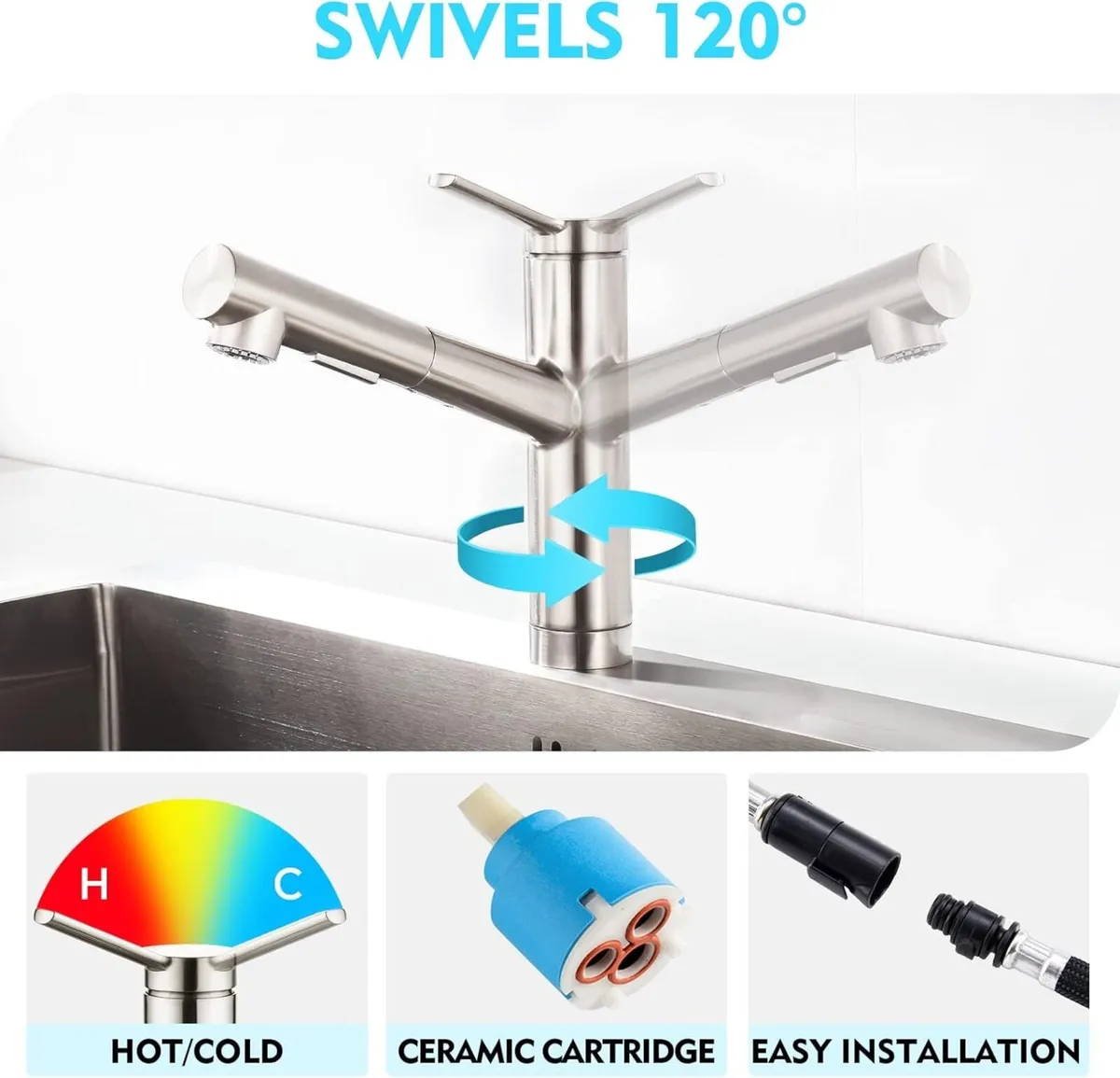 Pull Out Kitchen Tap Kichen Mixer with Dual Mode - Image 3