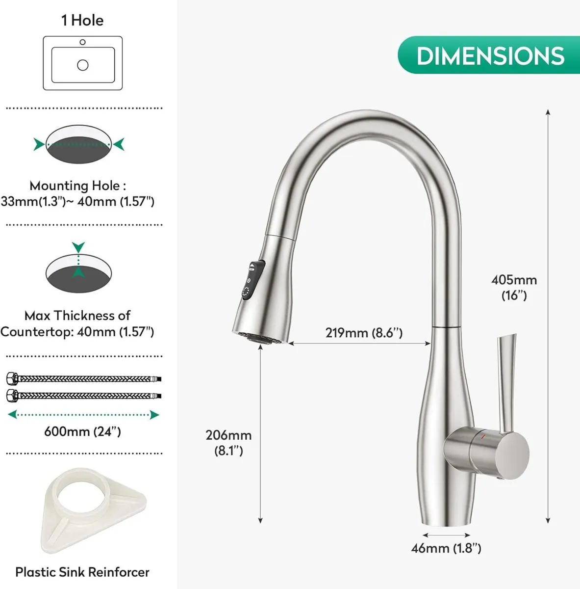 Kitchen Tap With Pull Out Spray 3 Function - Image 2