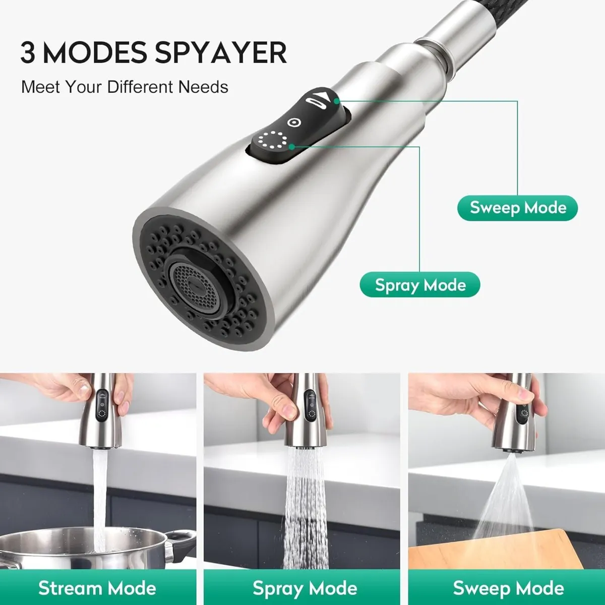 Kitchen Tap With Pull Out Spray 3 Function - Image 3