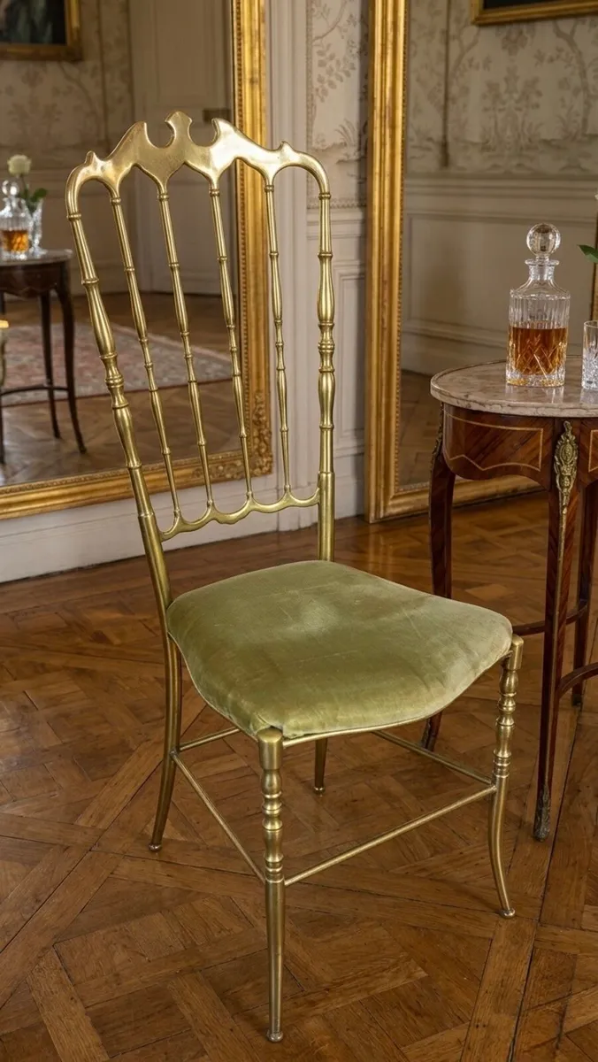 Rare Chiavari Solid Brass Crown Side Chair👑1950s - Image 1