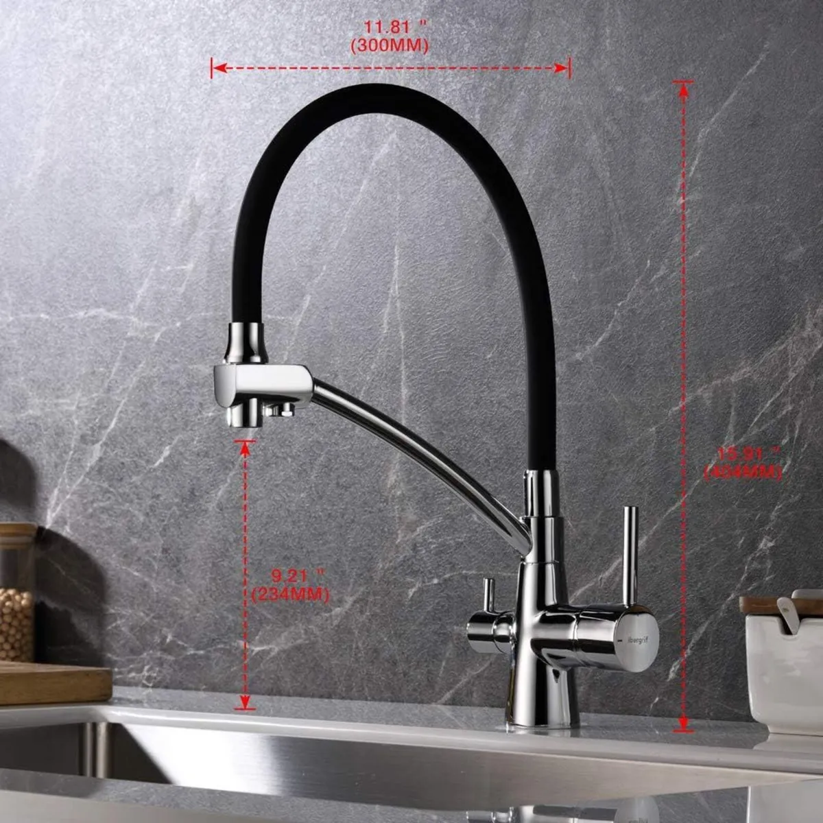 Black Kitchen Tap with Flexible Spout 3 in 1 - Image 2