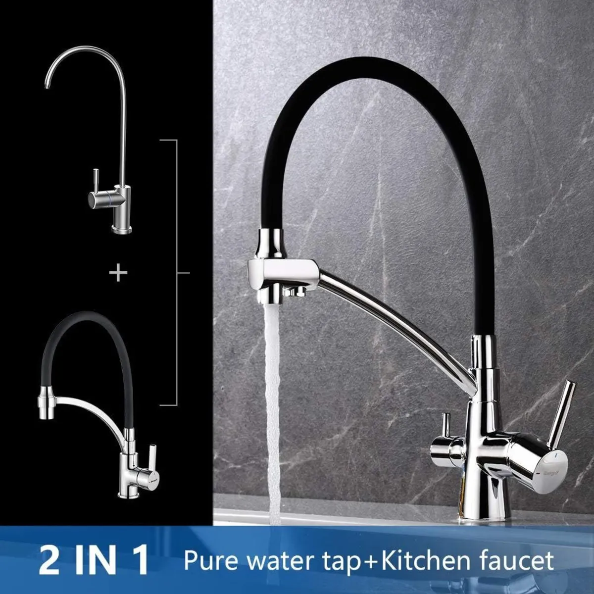 Black Kitchen Tap with Flexible Spout 3 in 1 - Image 4