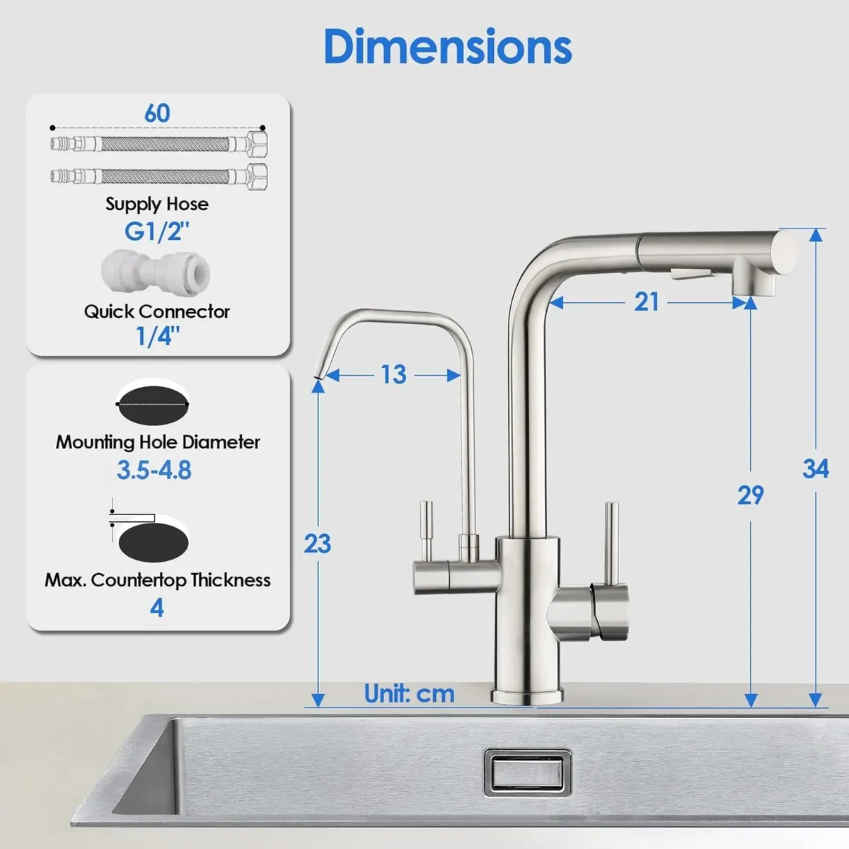 3 Way Kitchen Mixer Tap with Water Filter Pull - Image 2