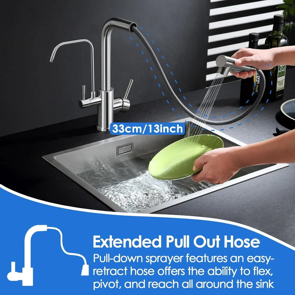 3 Way Kitchen Mixer Tap with Water Filter Pull - Image 4