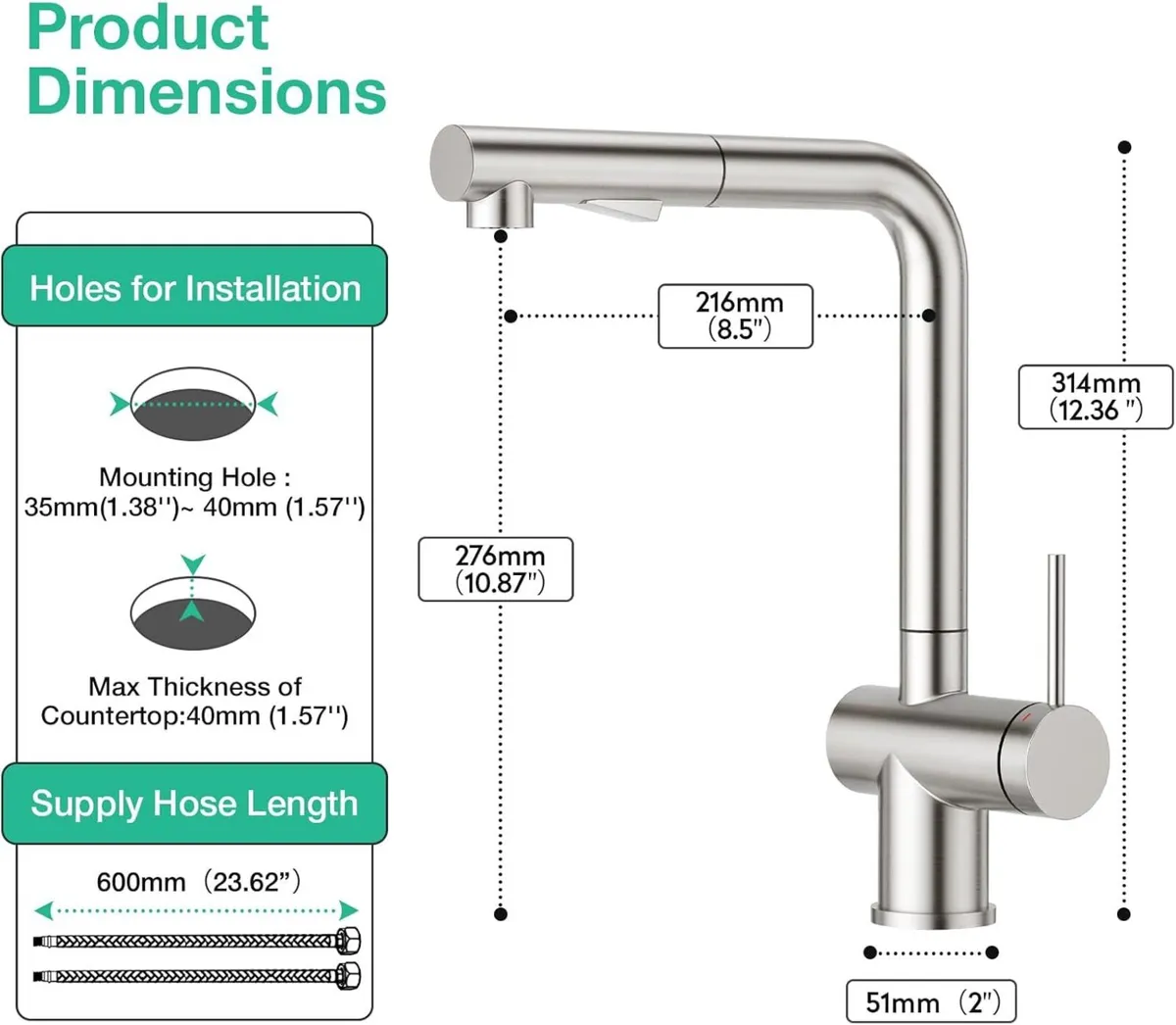 Pull Out Kitchen Mixer Tap with Dual Function - Image 2