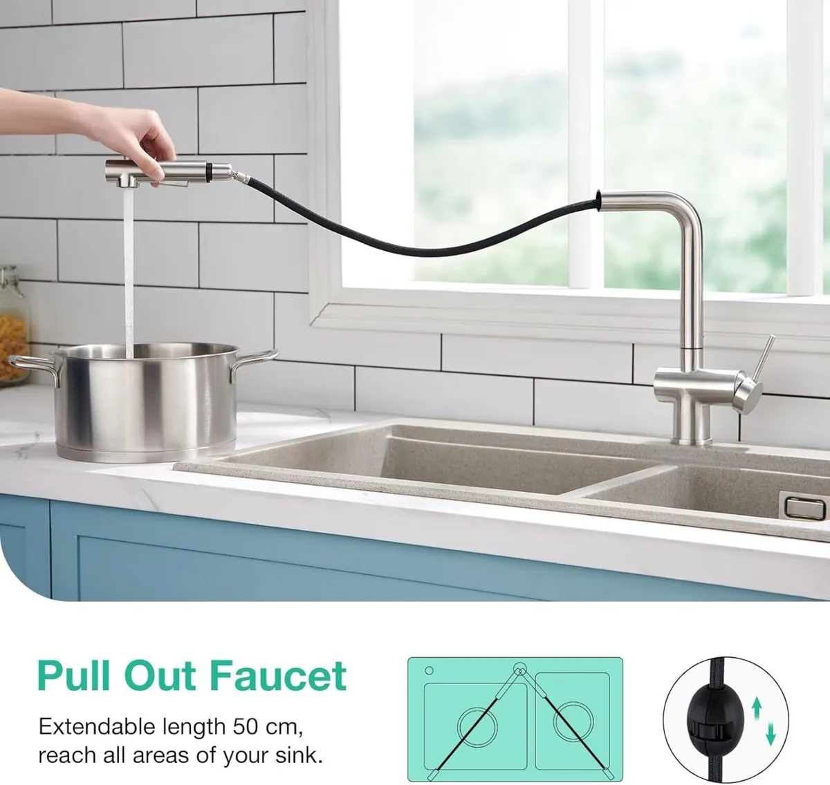 Pull Out Kitchen Mixer Tap with Dual Function - Image 3