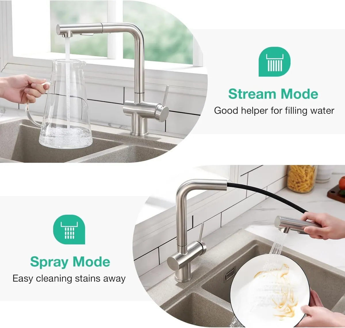 Pull Out Kitchen Mixer Tap with Dual Function - Image 4