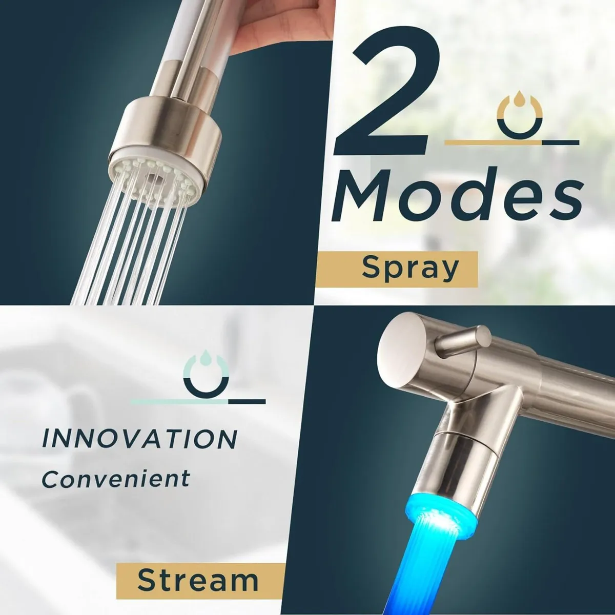 LED Kitchen Tap Mixer Taps with Two Spouts - Image 4