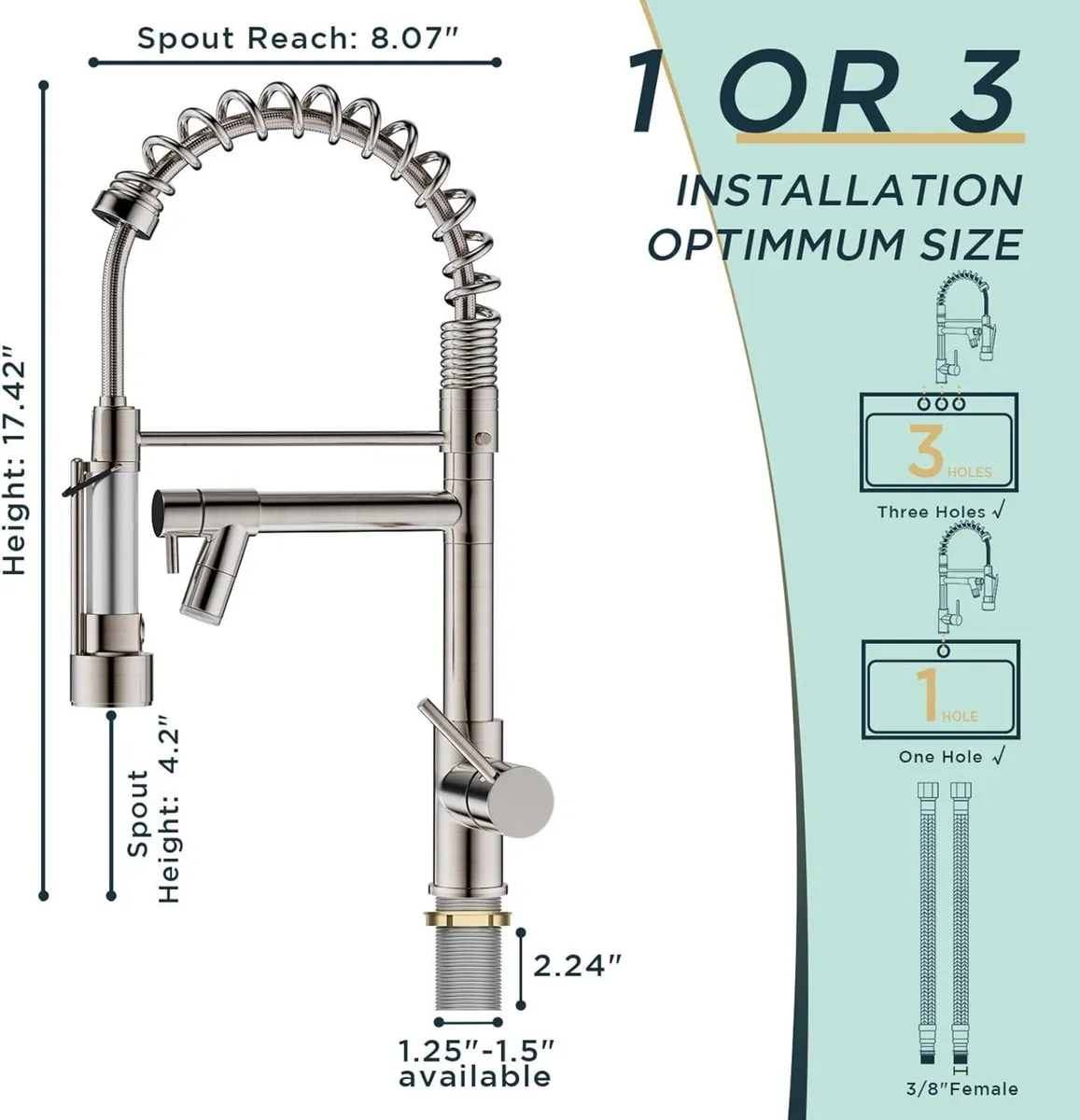 LED Kitchen Tap Mixer Taps with Two Spouts - Image 3