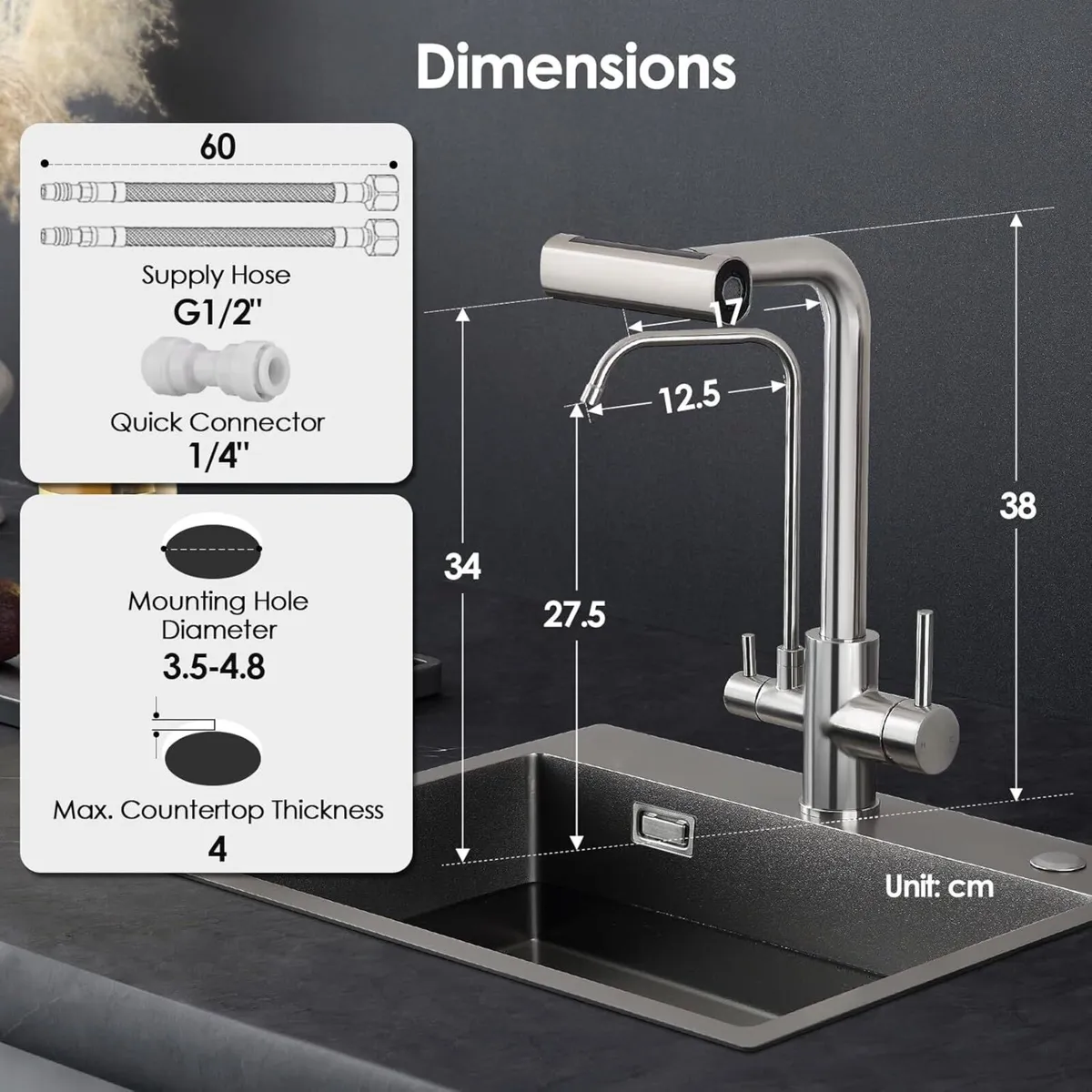 3 Way Kitchen Mixer Tap with Water Filter Pull - Image 2