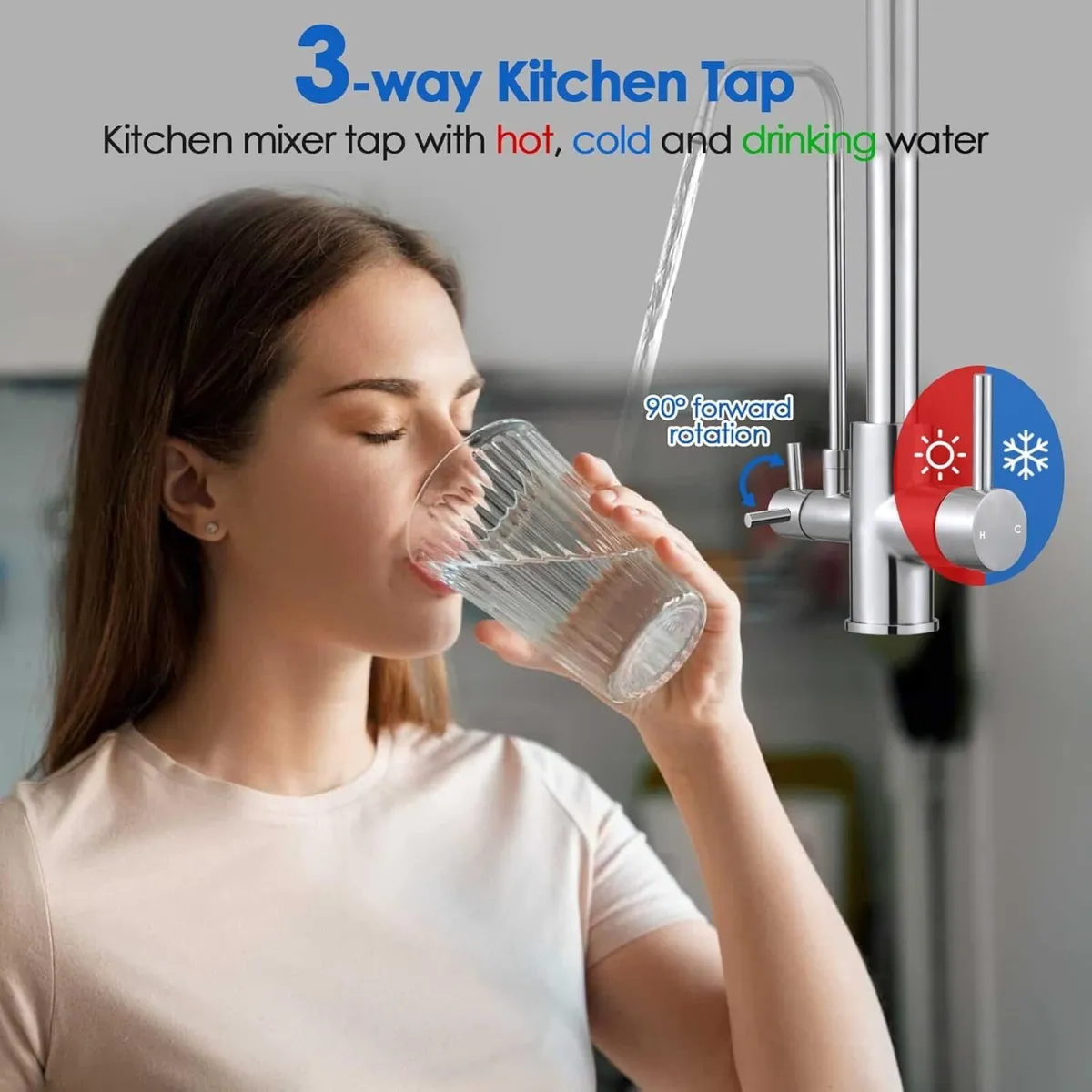 3 Way Kitchen Mixer Tap with Water Filter Pull - Image 4