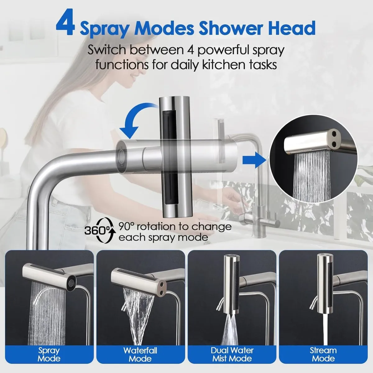 3 Way Kitchen Mixer Tap with Water Filter Pull - Image 3