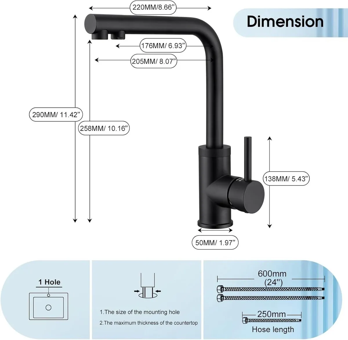 3 Way Kitchen Tap 360 degrees Swivel Sink Mixer - Image 2