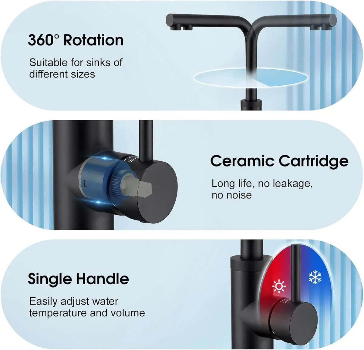 3 Way Kitchen Tap 360 degrees Swivel Sink Mixer - Image 4