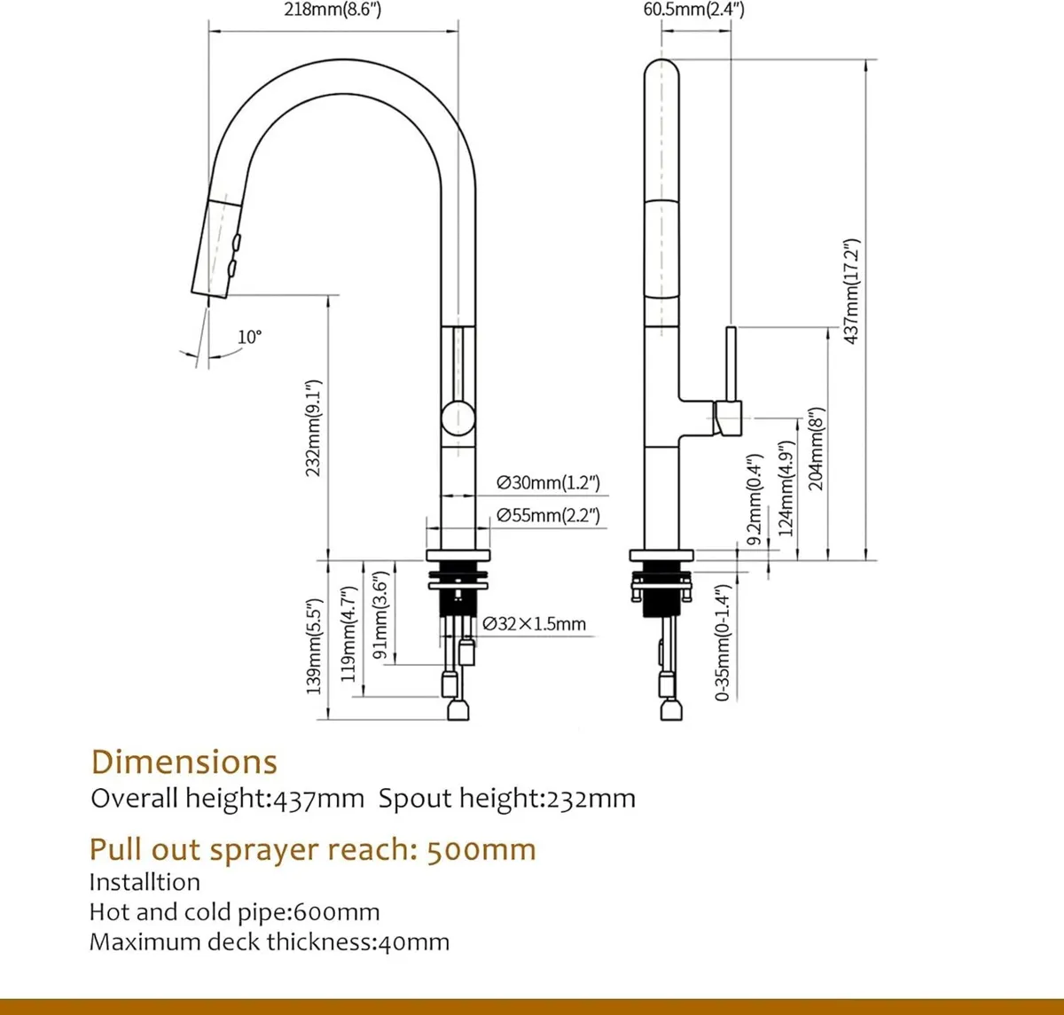 Black Kitchen Sink Tap with Pull Out Spray 360 - Image 2