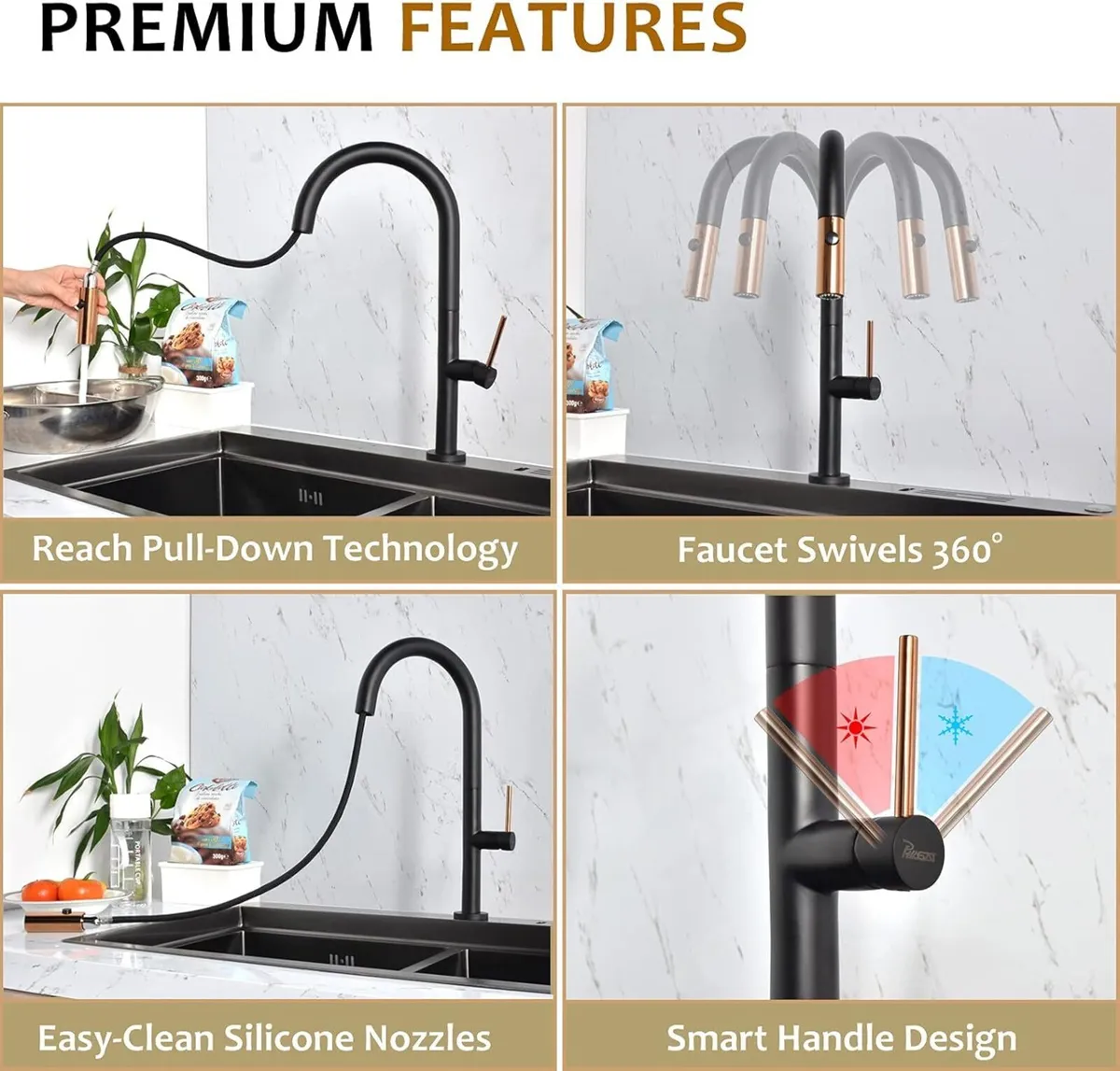 Black Kitchen Sink Tap with Pull Out Spray 360 - Image 3