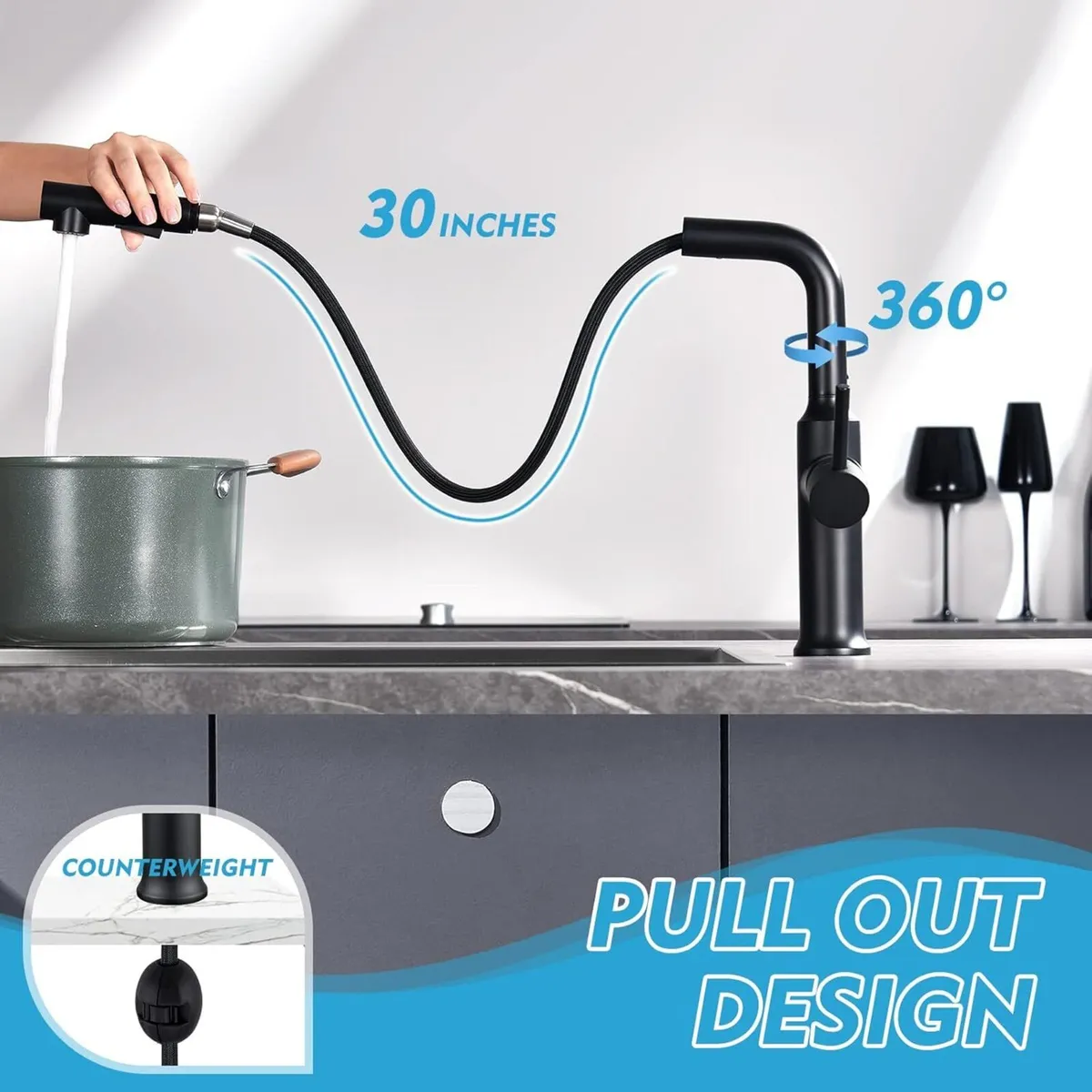 Kitchen Tap with Pull Out Sprayer Dual Function - Image 3