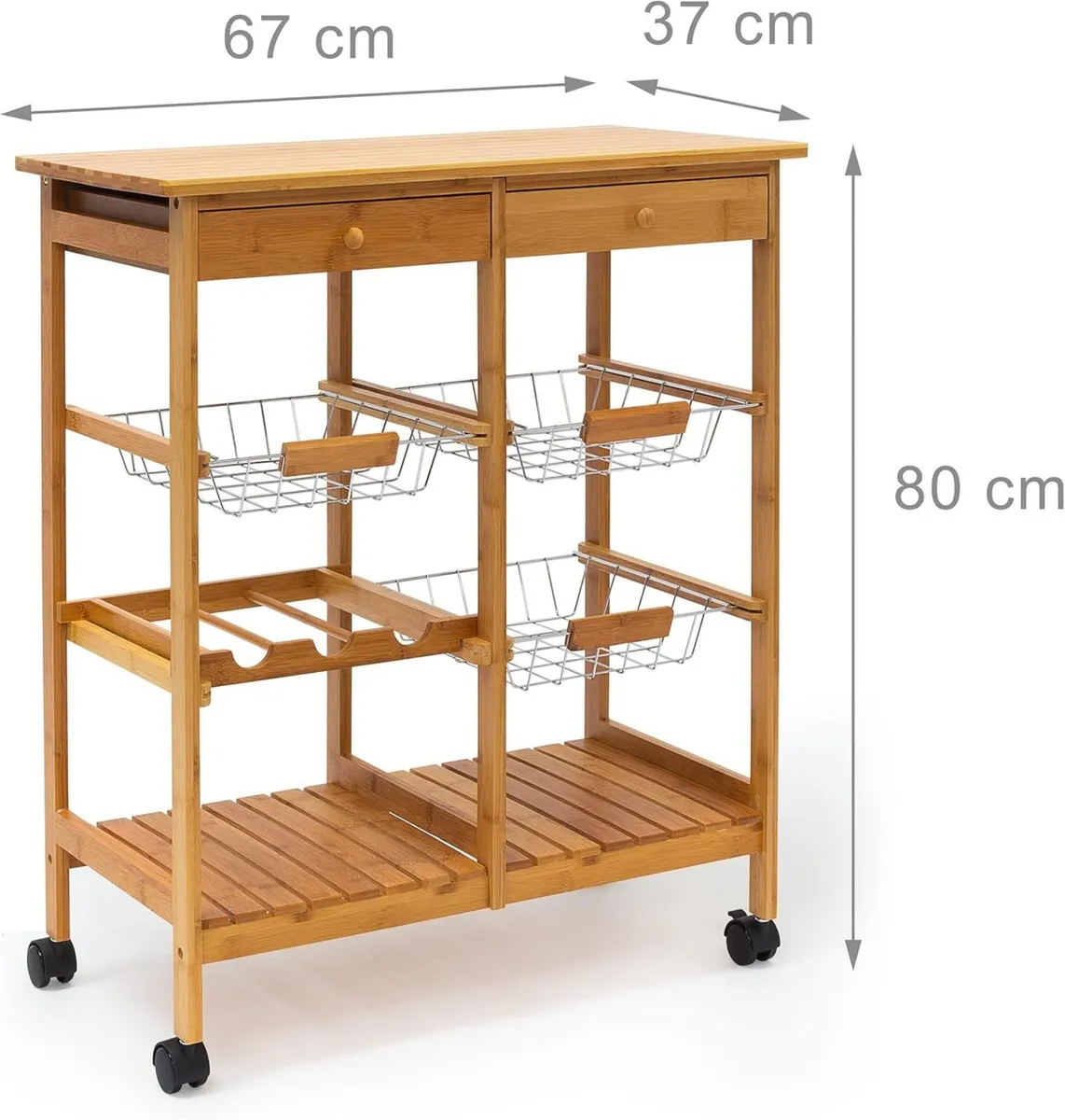 JAMES Bamboo Serving Trolley Cart with 2 Drawers - Image 3