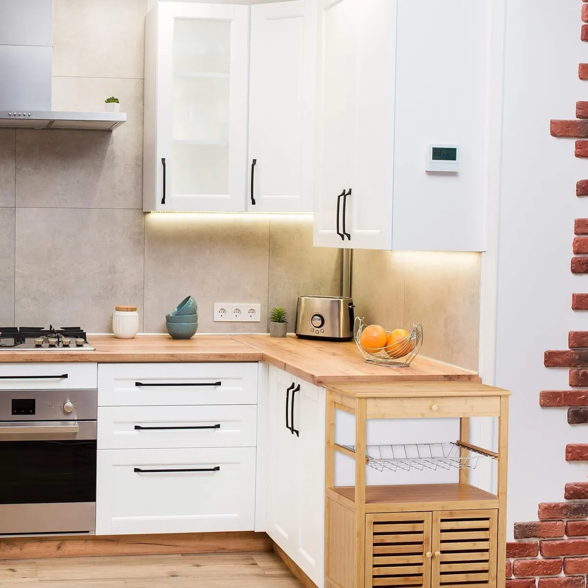 Bamboo Kitchen Trolley Worktop Cabinet Basket - Image 4