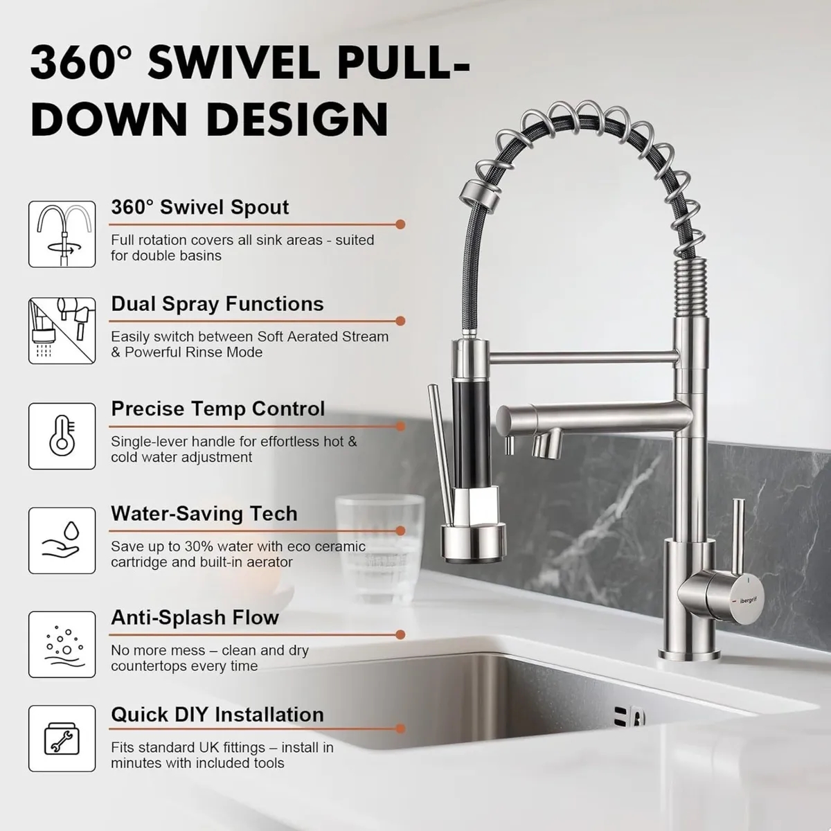 Spring Kitchen Sink Taps Mixer with Pull Out - Image 3