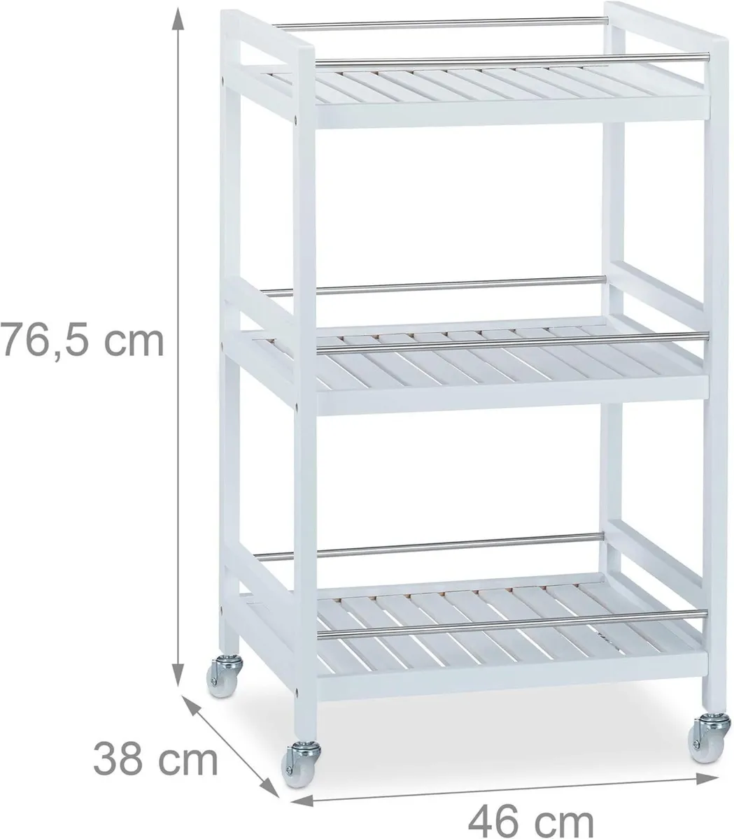 Bamboo Serving Cart 3 Tiers 360degrees Casters - Image 3