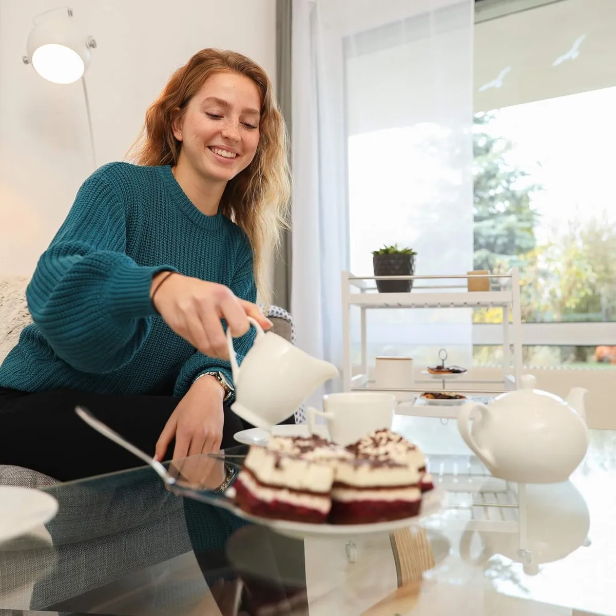 Bamboo Serving Cart 3 Tiers 360degrees Casters - Image 2