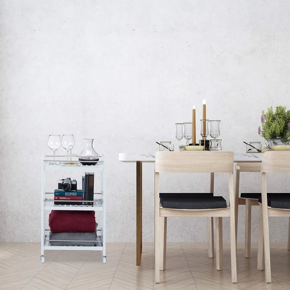 Bamboo Serving Cart 3 Tiers 360degrees Casters - Image 4