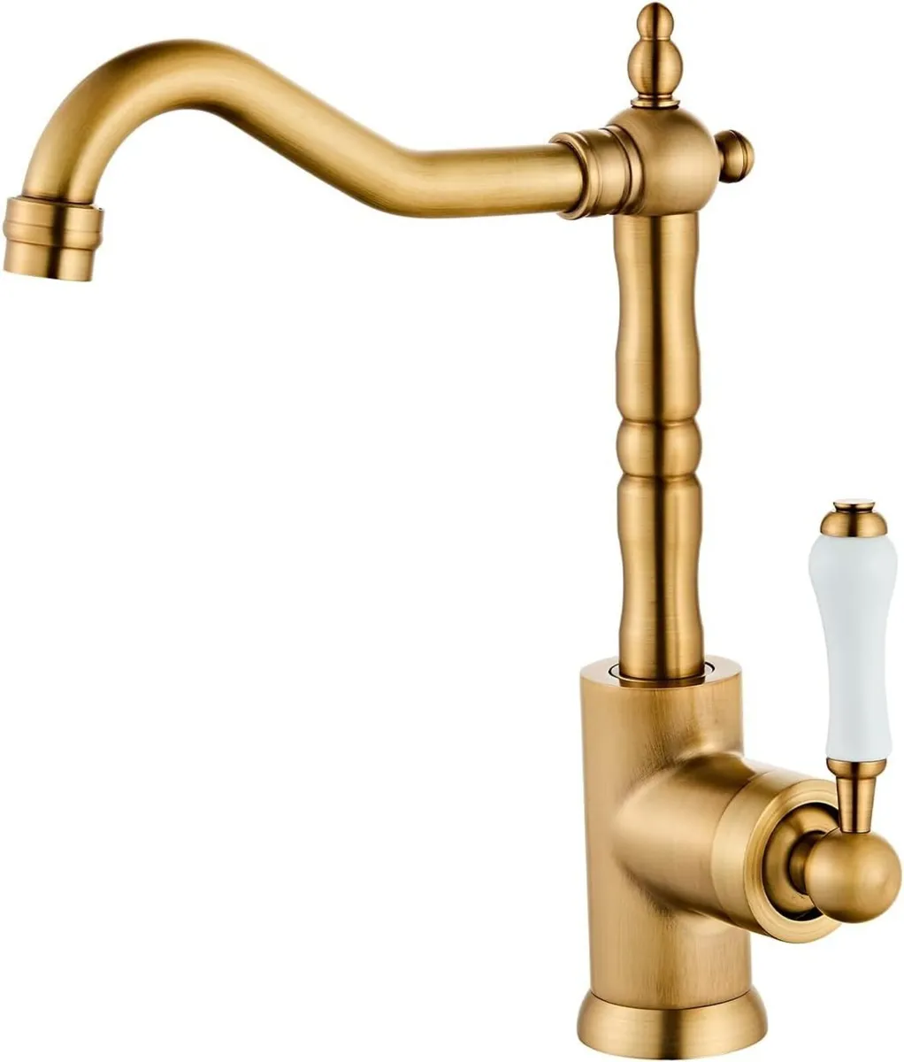 Antique Brass Kitchen Sink Faucet Single Handle - Image 1