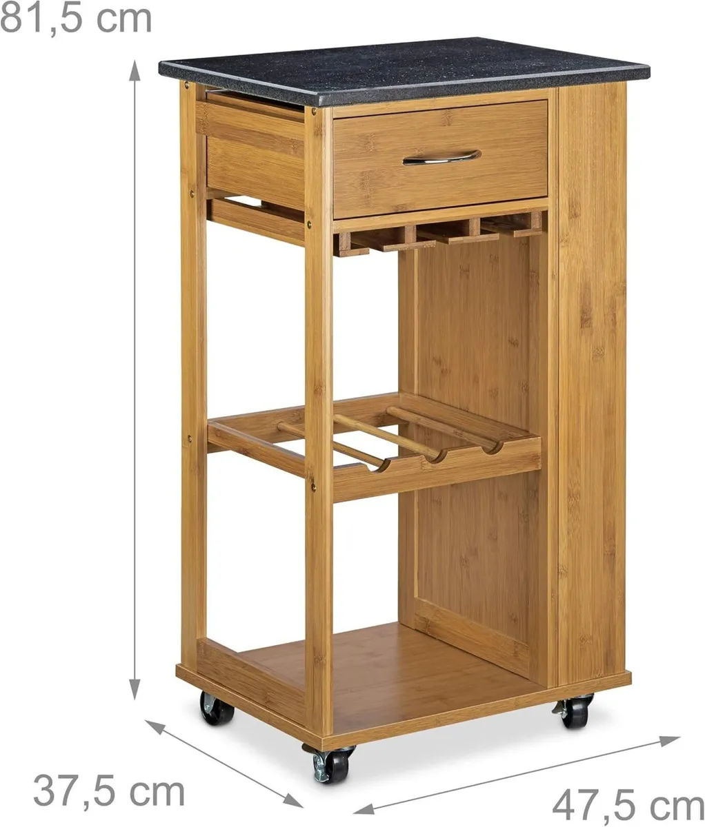 ALFRED L Bamboo Kitchen Cart w/Black Marble - Image 2