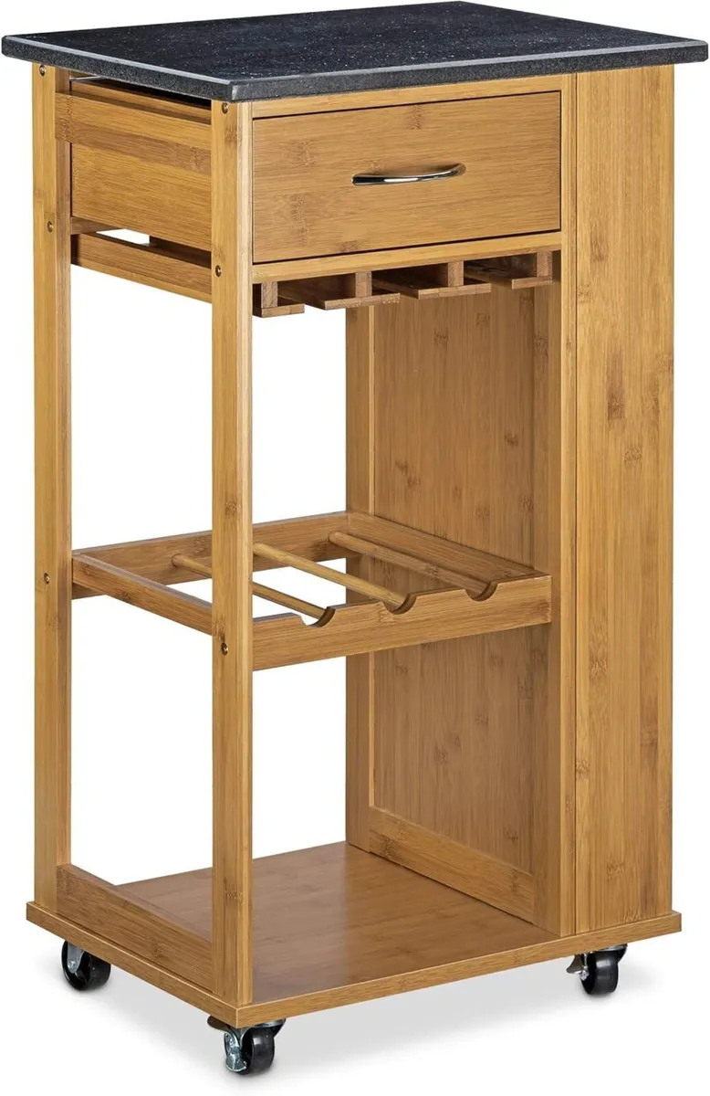 ALFRED L Bamboo Kitchen Cart w/Black Marble - Image 3